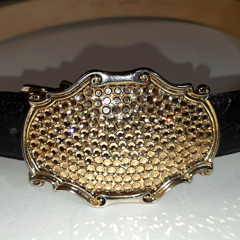 FINA FIRENZE BLACK EMBOSSED LEATHER BELT